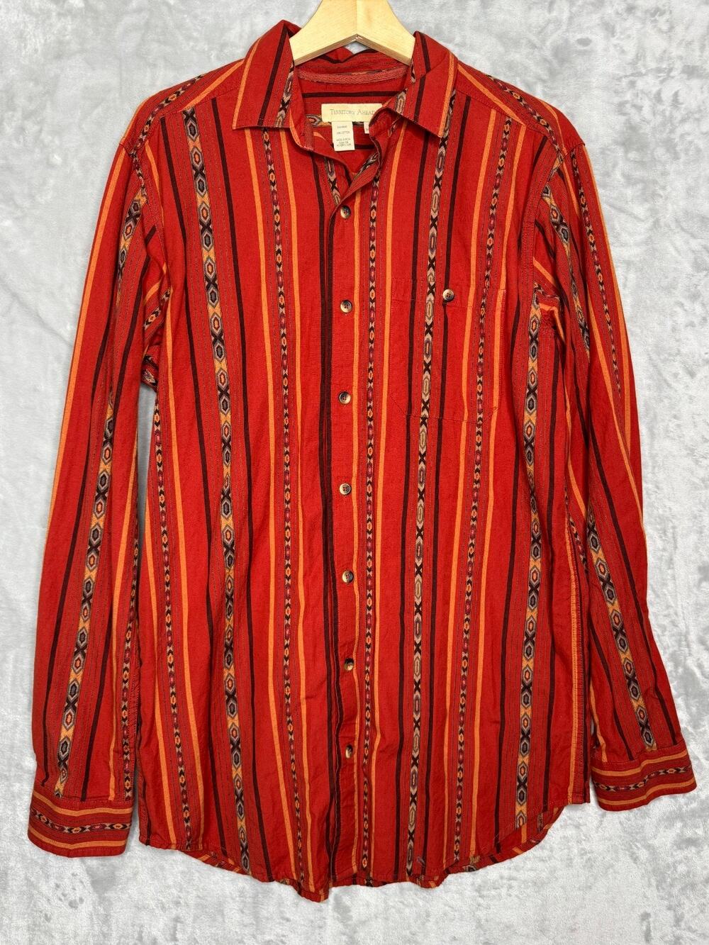 Vintage Territory Ahead Shirt Mens MT Medium Tall Orange Aztec Tribal 100%Cotton
